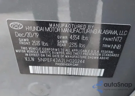 2020 Hyundai Sonata Sel from USA, damaged, VIN 5NPEF4JA2LH020244